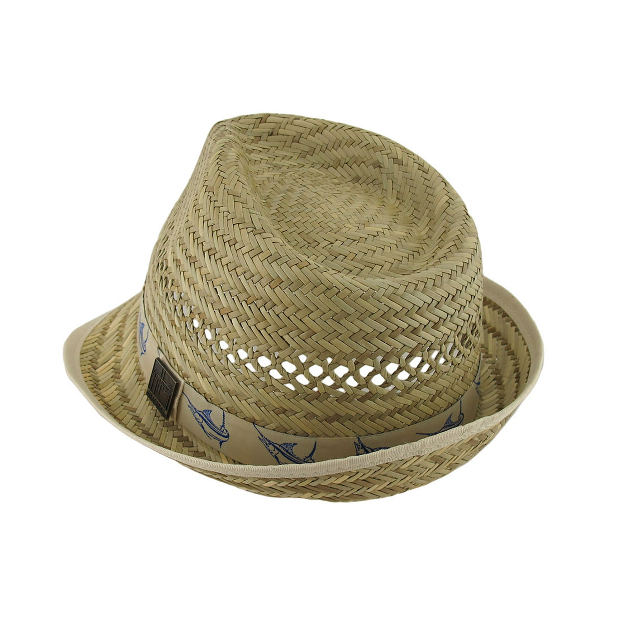 Guy Harvey 50s Style Straw Fedora Hat w/Khaki Marlin Band 